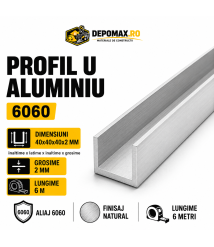 Profil U aluminiu 40 x 40 x 40 x 2 mm, 6 metri Profil U aluminiu 40 x 40 x 40 x 2 mm, 6 metri
